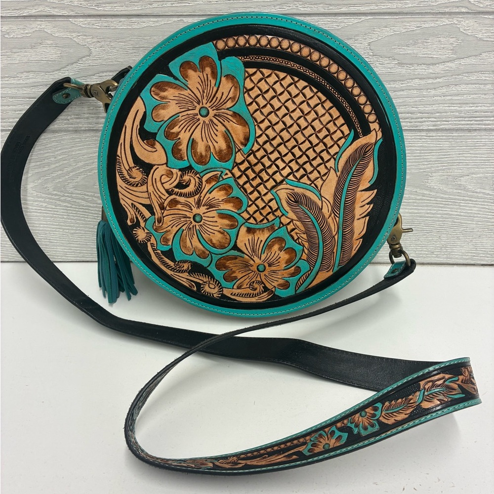 Myra Bag Priceless Love Small Hand-Tooled Round Bag